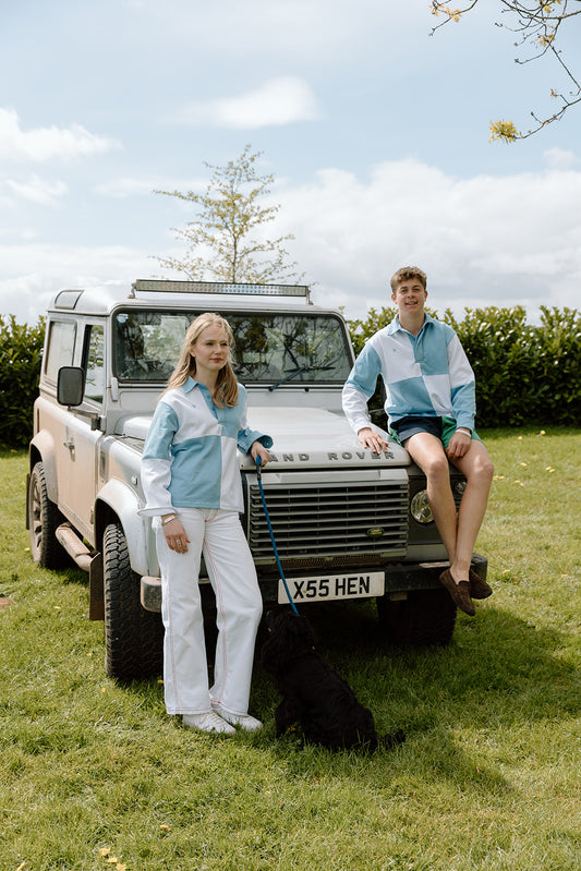 COMING SOON! The Wye sky blue and white rugby shirt